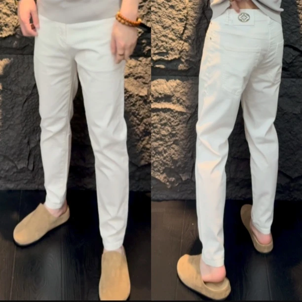 127欧货薄料欧货白色男士百搭九分小直筒牛仔裤