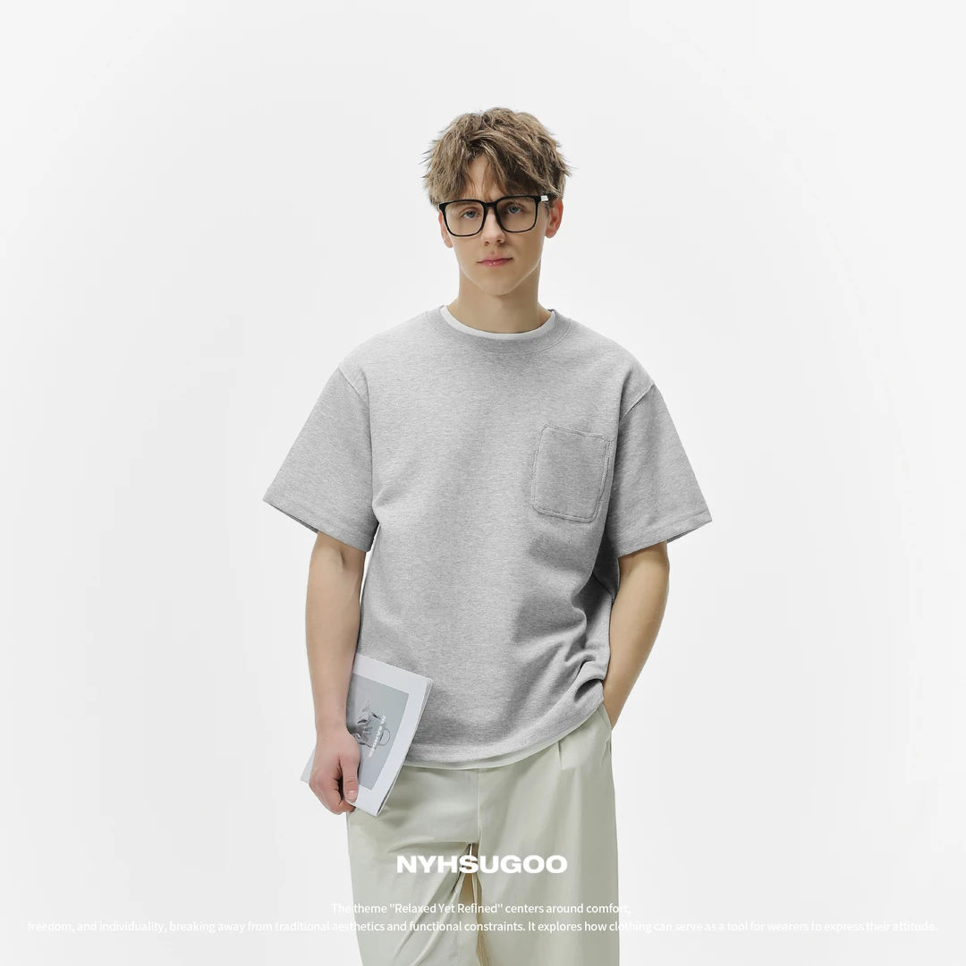 NYHSUGOO/南乙3519夏季新品设计款男士圆领短袖重磅情侣百搭上衣