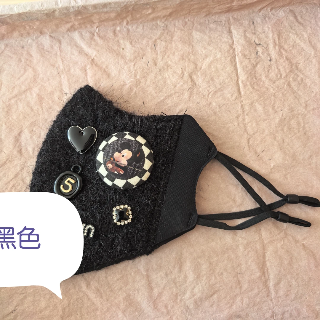 E840黑色纽扣米奇毛毛闪闪口口-发夹