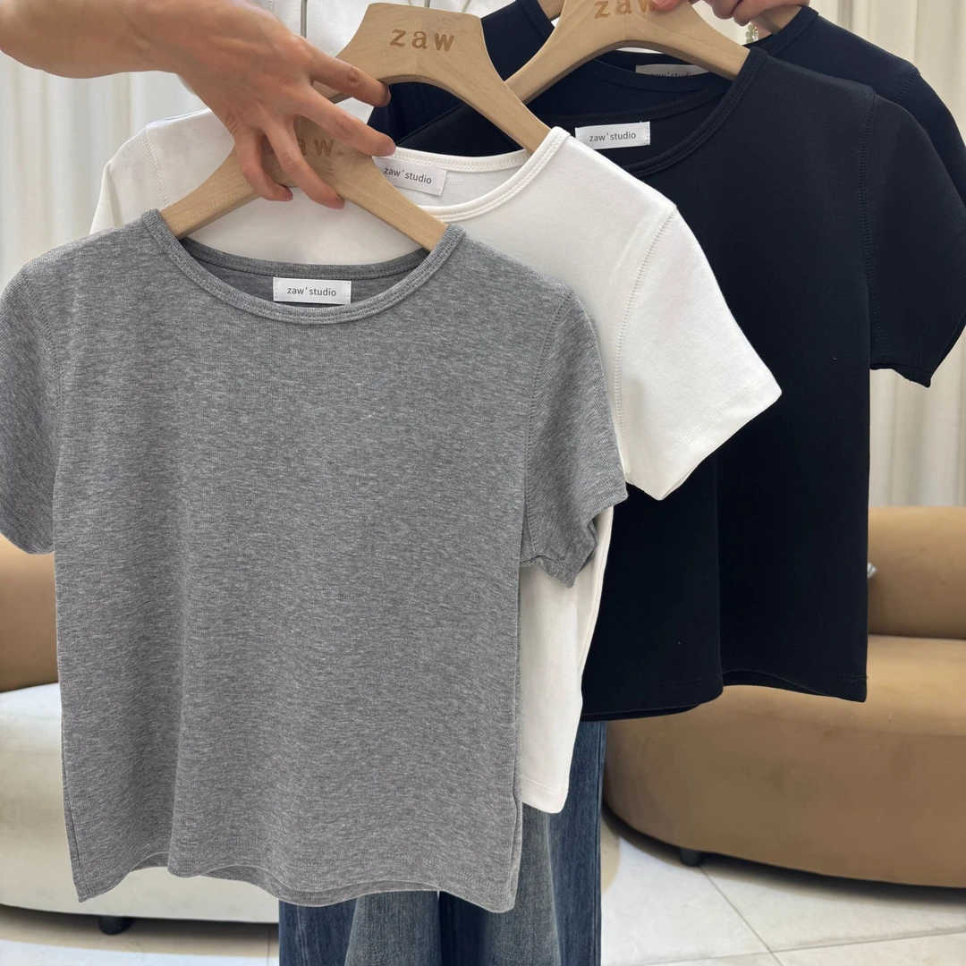 zaw大码女装圆领正肩短袖t恤女夏胖mm上衣内搭遮肚子巨显瘦/25346