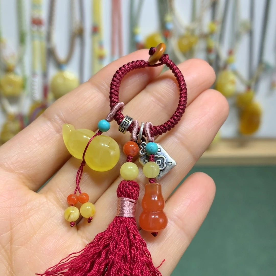 蜜蜡裸石银S925镶嵌包挂