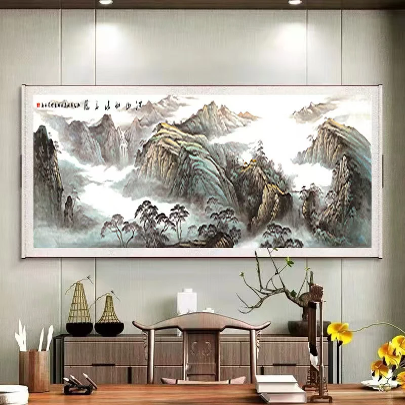《江山如此多娇》260×80CM横幅山水画办公室客厅茶室装饰画