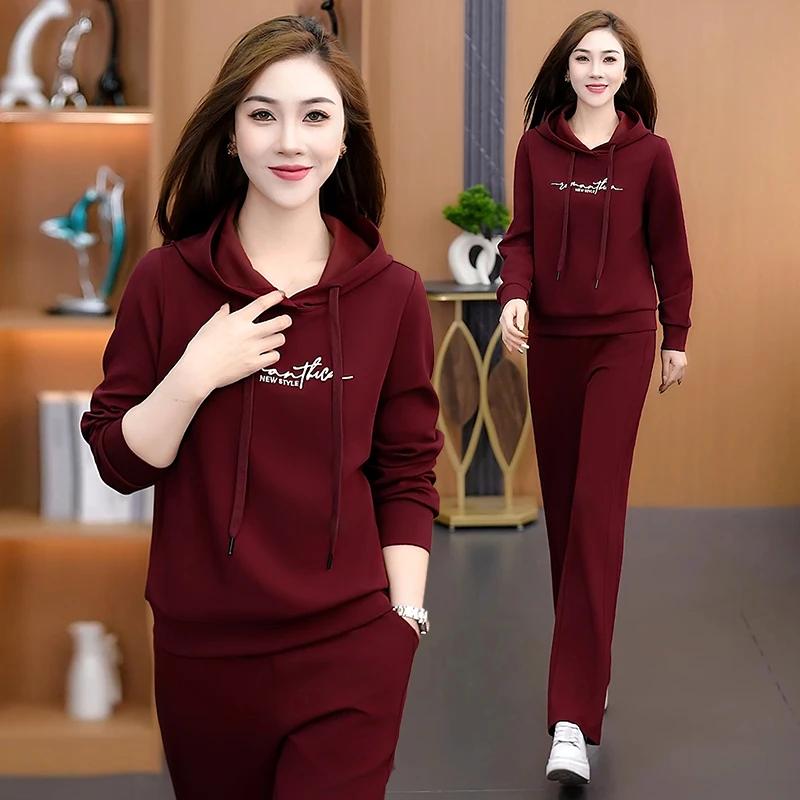 高端时尚休闲运动套装女2025春秋新款宽松减龄显瘦连帽卫衣两件套