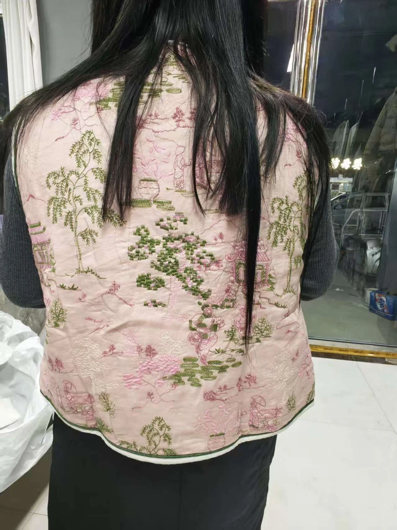 免烫刺绣厚款印花提花马夹上衣套装女装复古