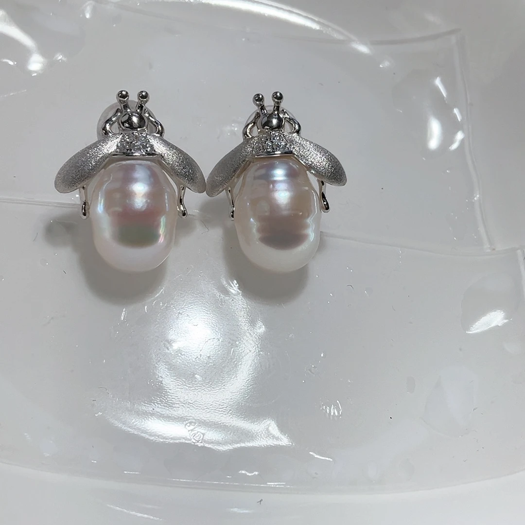 海水珍珠耳饰银S925镶嵌
