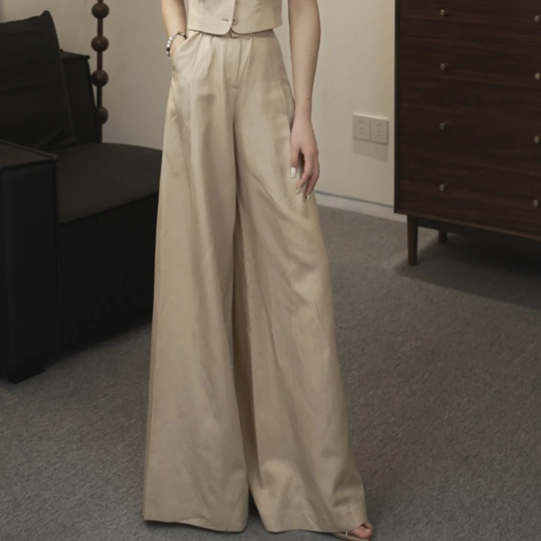 阿玛施AMASS早春新款气质直筒裤百搭时尚阔版宽腿休闲裤女5100600