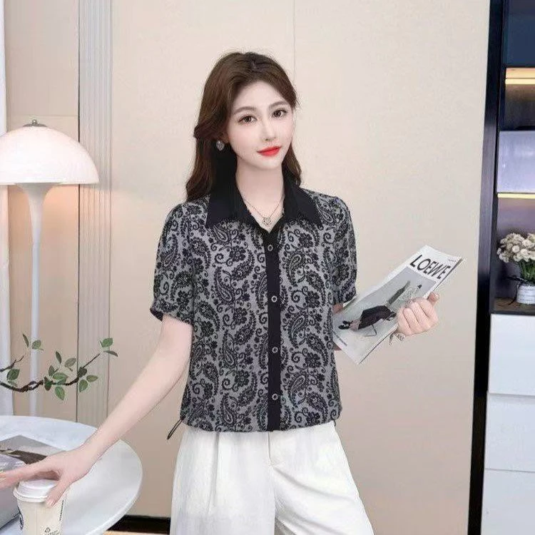 2025夏季气质凉快薄款衬衫上衣花色百搭短袖X62