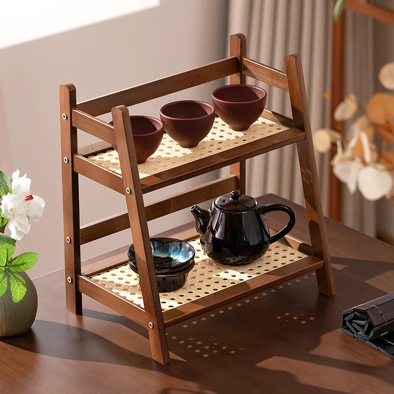 桌面杯架茶桌置物架实木新中式博古架茶具紫砂壶桌上多层摆放架子