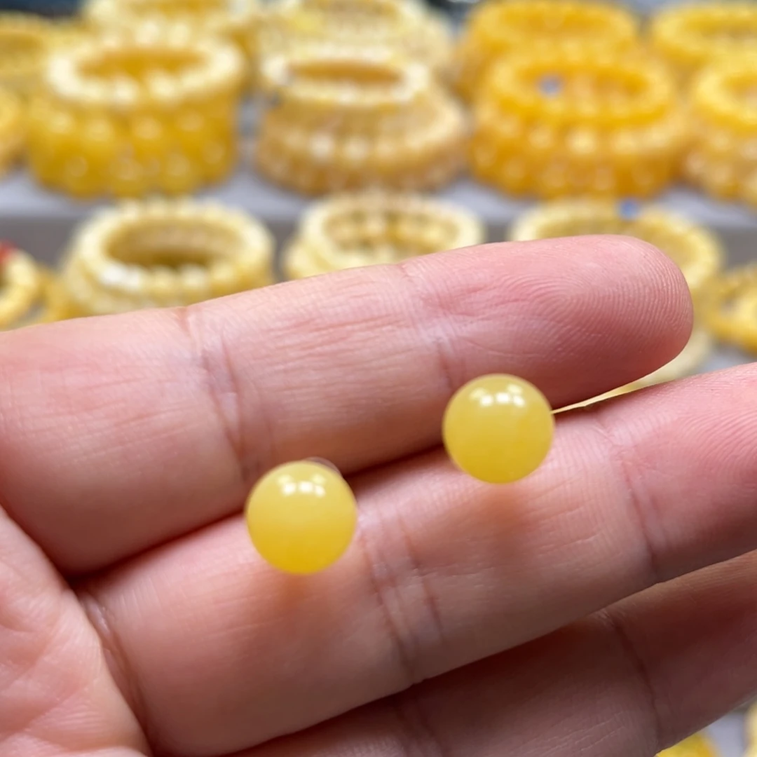 琥珀18K金镶嵌耳饰耳钉