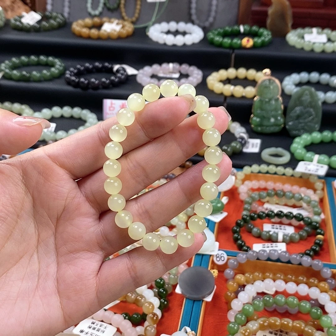 和田玉手链 8MM未镶嵌黄口