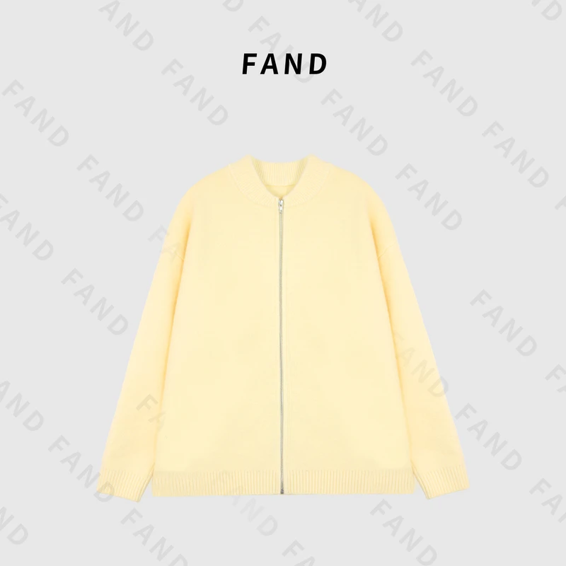 FAND品牌【小黄人】秋冬时尚拼色纯色圆领开衫外套毛衣针织衫