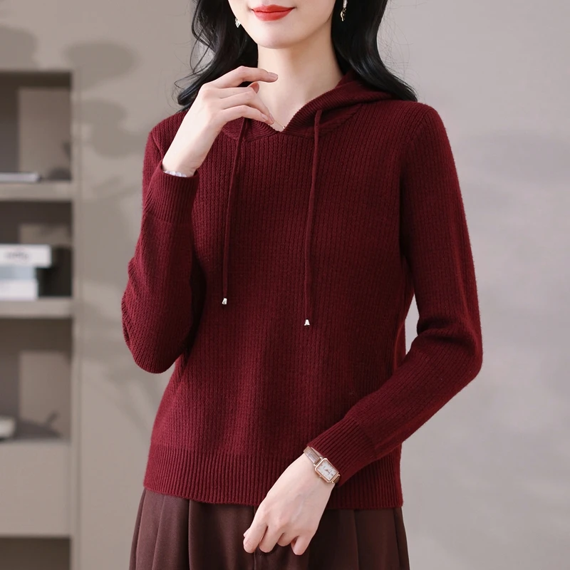 连帽针织衫女春秋洋气宽松显瘦上衣百搭别致打底衫XMY-X1813