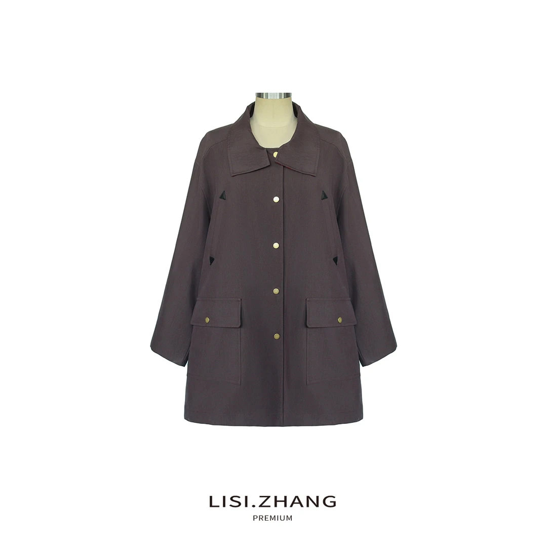 LISI.ZHANG--【阔版短外套】宽松翻领纯色时尚口袋单排扣大外套