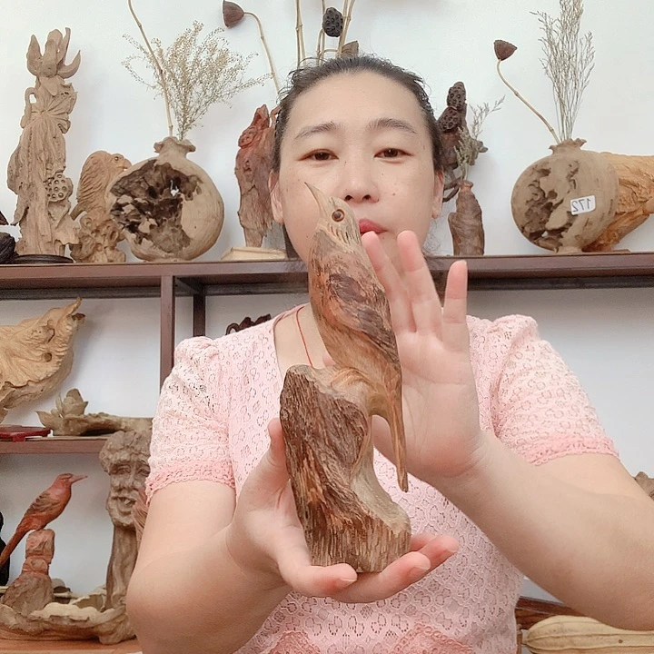 M***松木琥珀木小鸟摆件