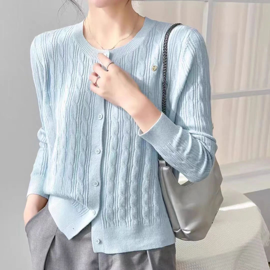 【苗姐衣橱】25春 洋气百搭绞花薄款针织开衫2510