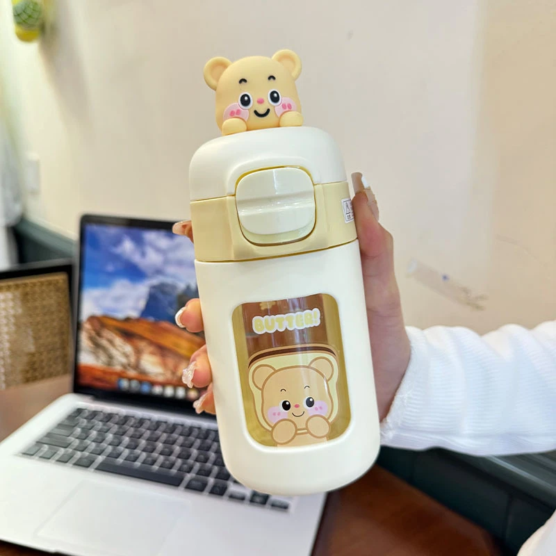 卡通动物玻璃杯防摔杯套锁扣设计水饮水杯硅胶吸嘴独立公仔饮水杯