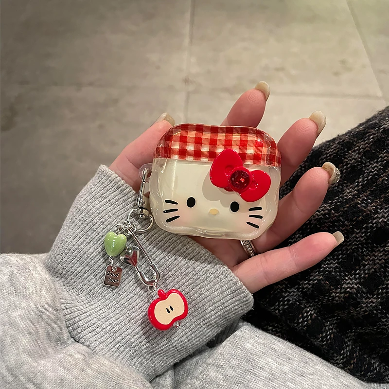 hellokitty耳机保护壳透明立体蝴蝶结适用苹果新3代airpods4蓝牙