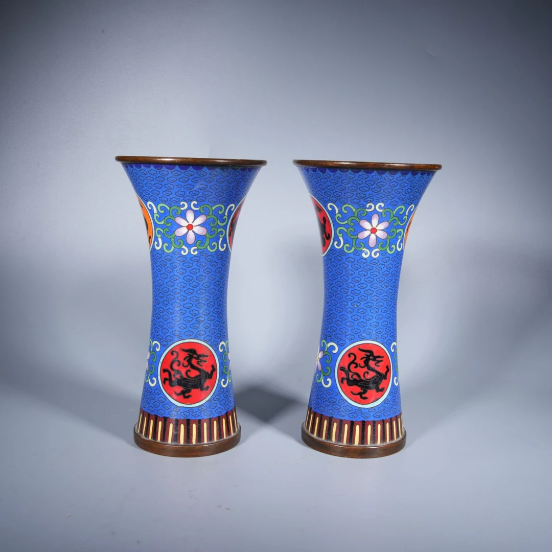 Tgz07 清代 景泰蓝花觚一对