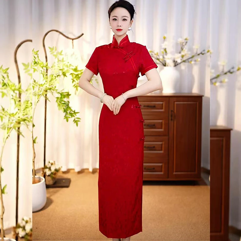 【天缘10】2025春夏新款高端印花复古中国风走秀长款旗袍连衣裙