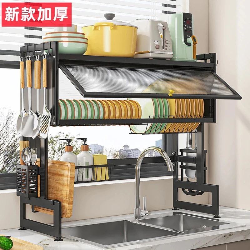 免打孔水槽置物架碗碟柜沥水台面放碗水盆碗架防尘收纳柜透明家用