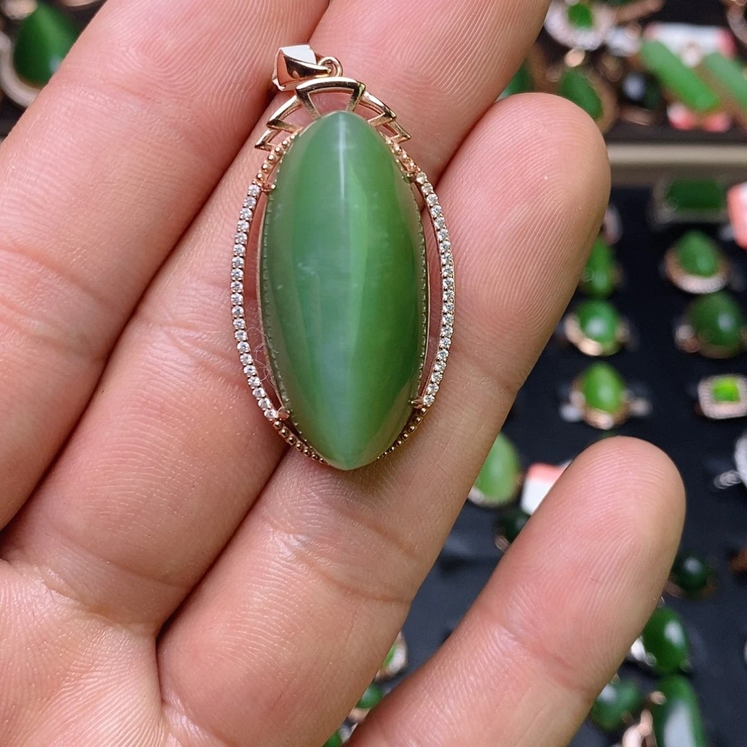 和田玉（碧玉）吊坠银S925镶嵌