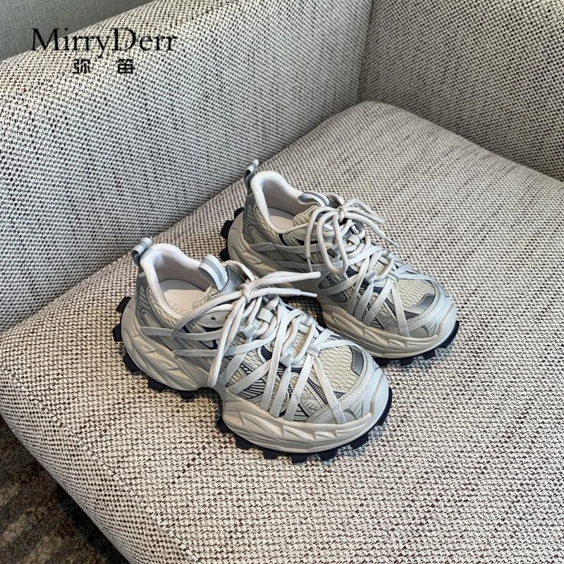 弥笛厚底老爹鞋女春季新款时尚绑带增高透气百搭休闲新款老爹鞋