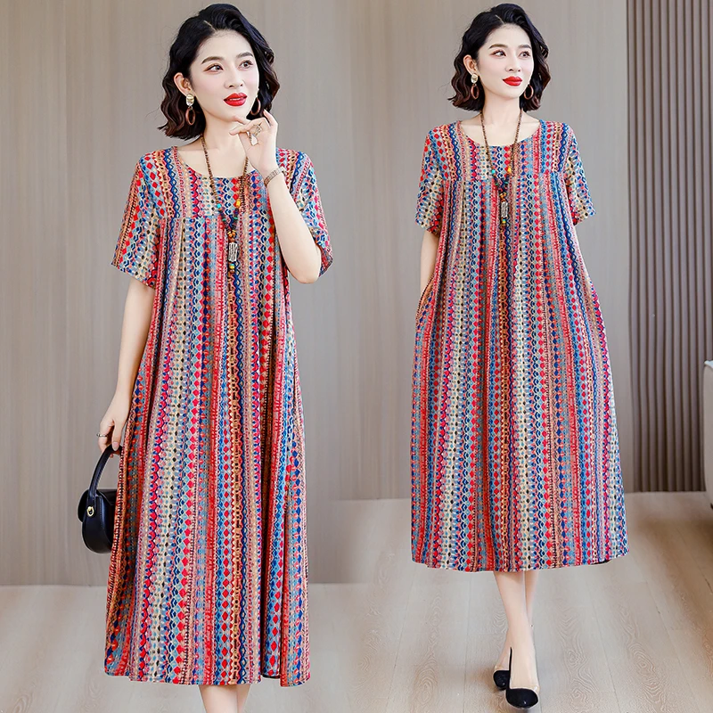 棉绸睡裙女200斤加肥加大人造棉连衣裙中老年妈妈宽松过膝长裙子