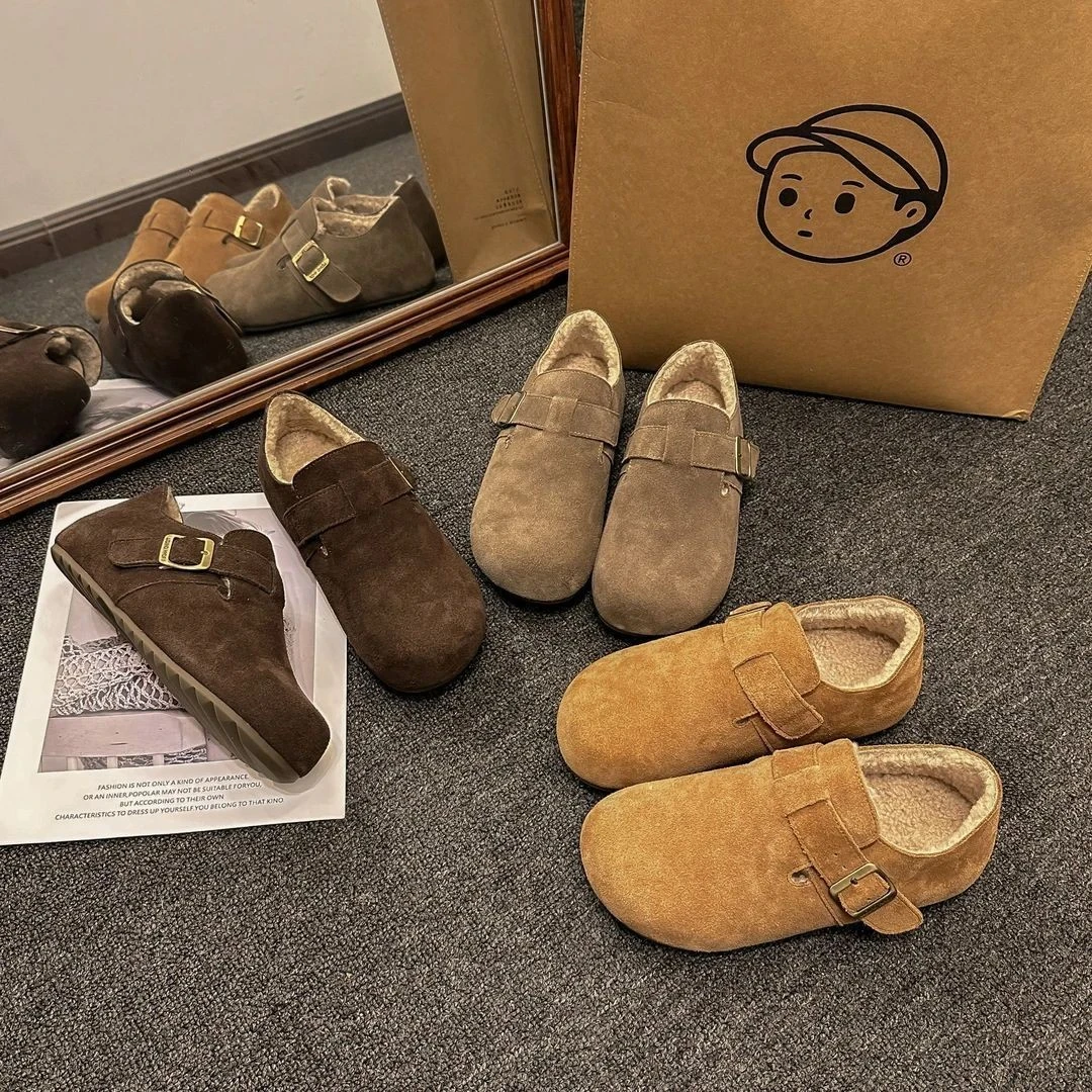 【运费险+现货】不显胖不闷脚扣带复古休闲全包加绒博肯女鞋DRZS