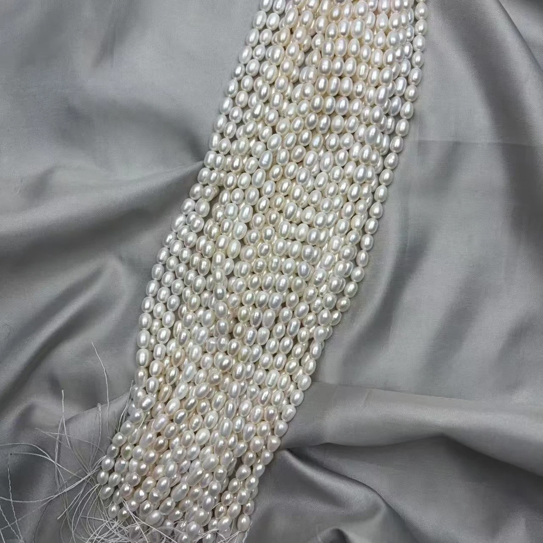 6mm+淡水无核米型珍珠极光极白枣珠35cm饰品半成品diy