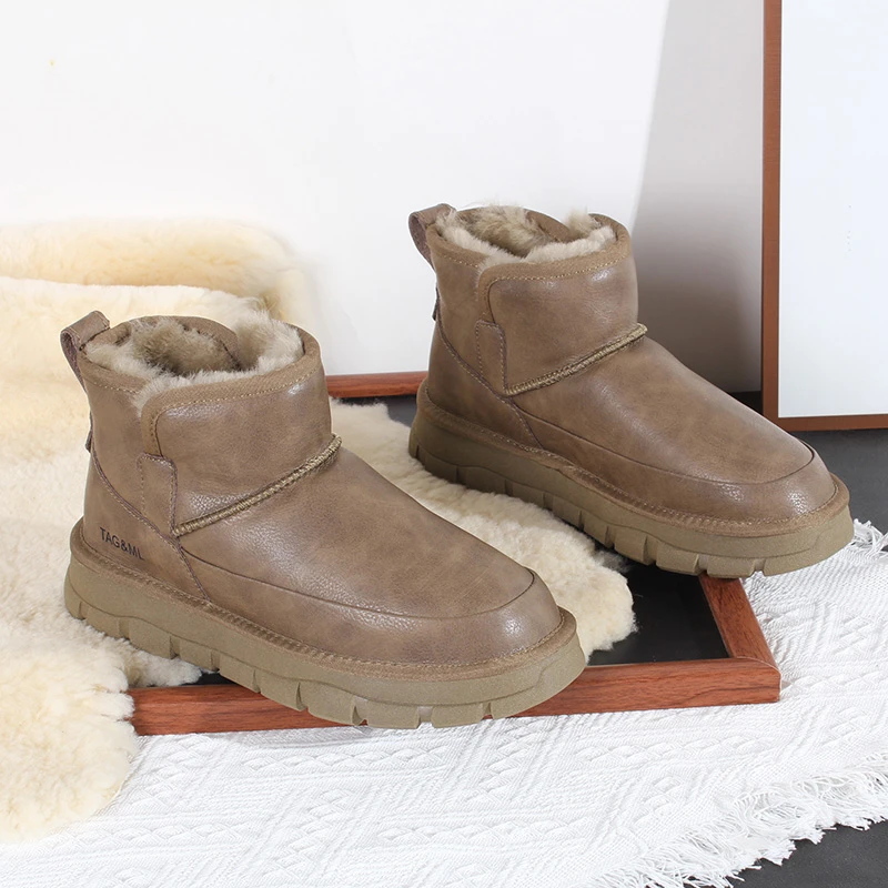 防水牛皮+羊皮毛一体！TG-8698 冬季新款好打理户外防水男士雪地靴