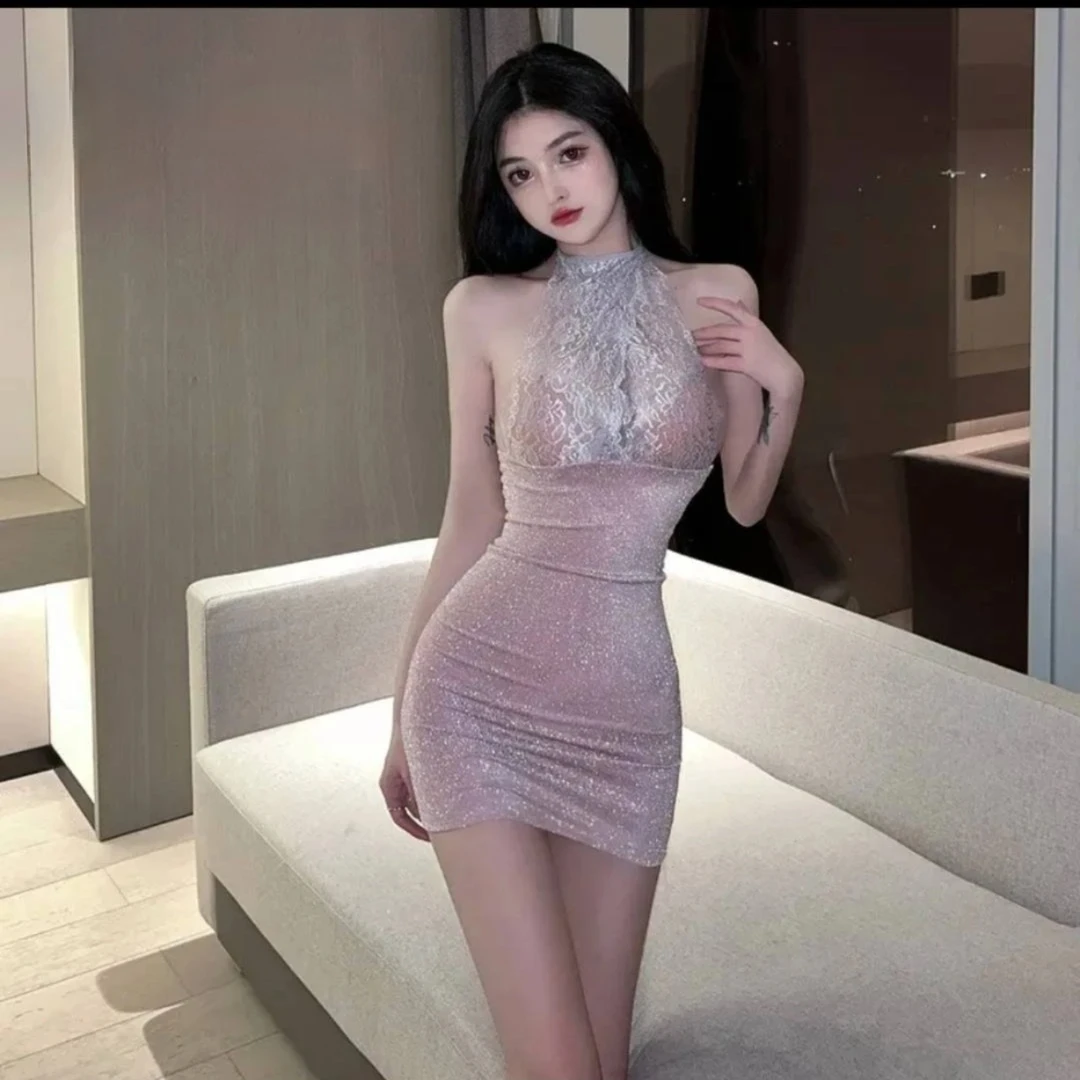 夏季新款睡衣内衣网红女露收腰蕾丝显瘦低胸辣妹臀挂脖包臀连衣裙