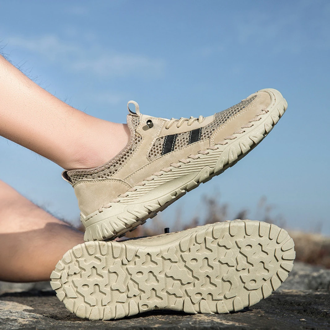 夏季男士休闲运动鞋舒适大码缝制牛皮网面鞋韩版潮流男鞋EF001