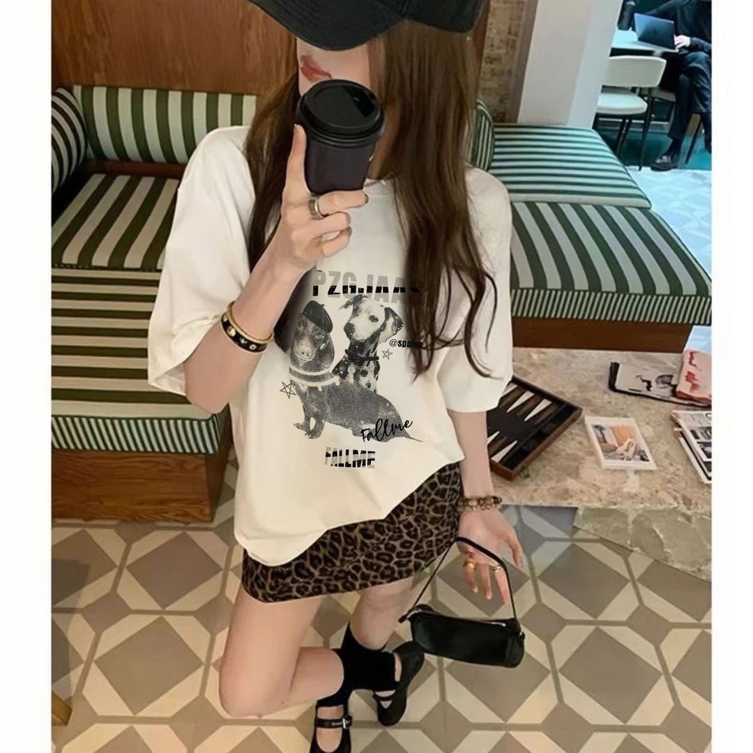 YWBY夏季新款设计感上衣时尚女装ins风卡通印花慵懒风宽松上衣服