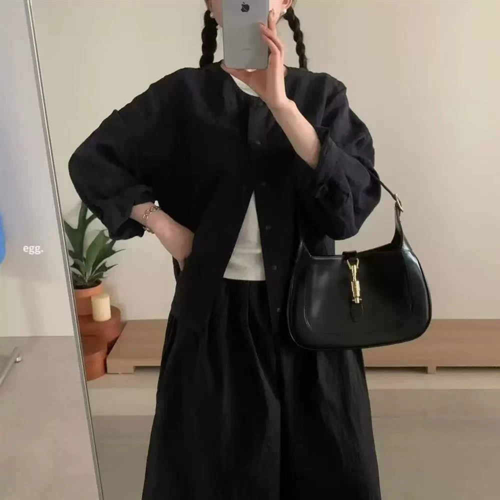 egg时尚百搭麻料外套女精致上衣