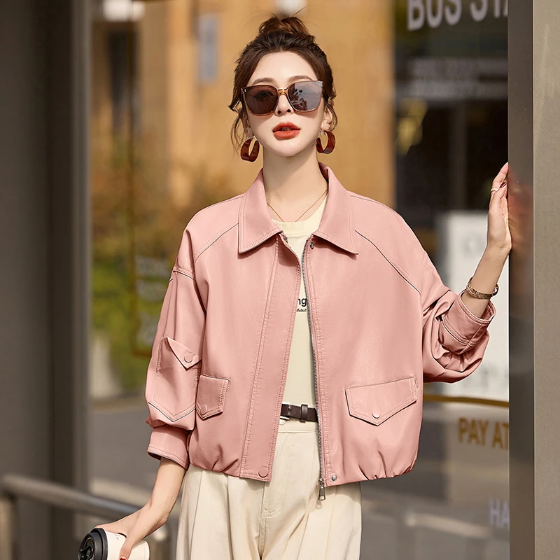 时尚休闲PU皮夹克2025年春季新款潮流气质百搭高品质短款皮衣外套