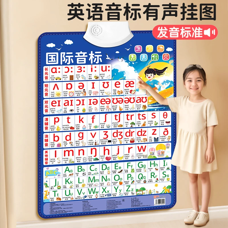 英语音标有声挂图自然拼读发音英文字母学习48个国际音标启蒙神器