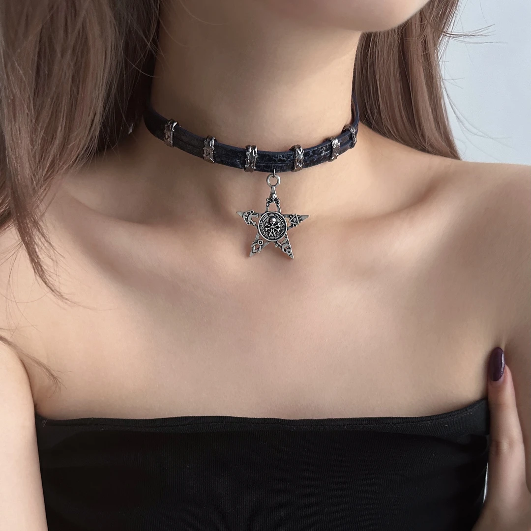 合金皮质项链 X5488-1甜酷个性小众青春百搭高级感五角星皮皮项圈