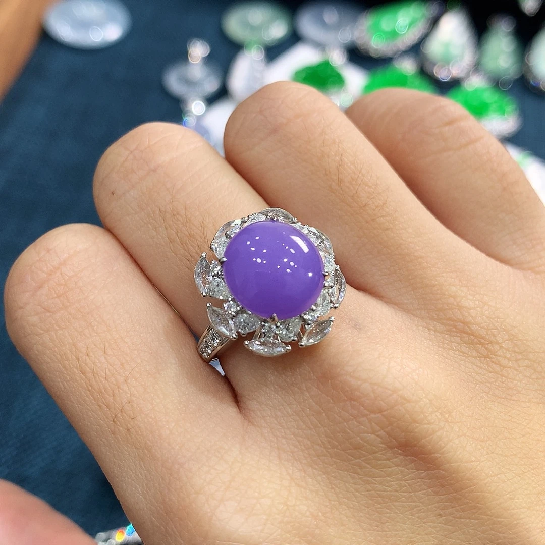 翡翠18K金镶嵌颈饰48小时鉴赏 大紫蛋戒指