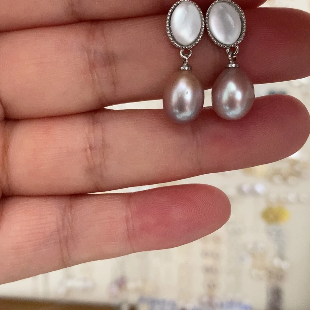 银S925镶嵌淡水珍珠耳饰