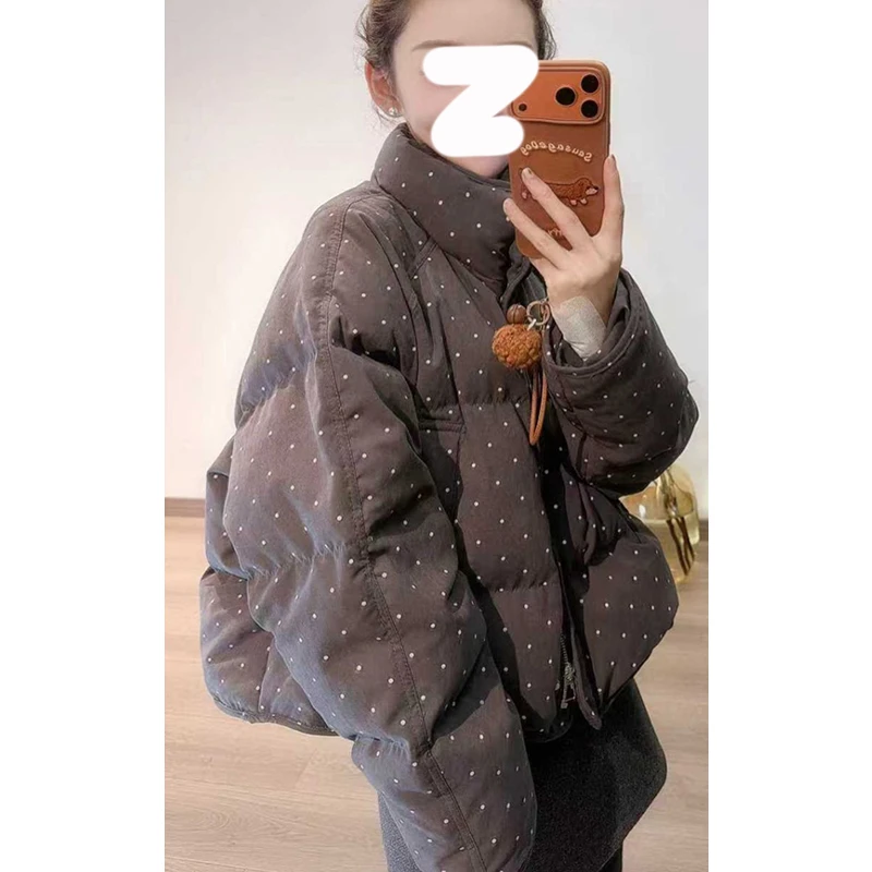 欧货时尚波点加厚立领棉服外套女冬季2025新款设计感减龄小众棉衣