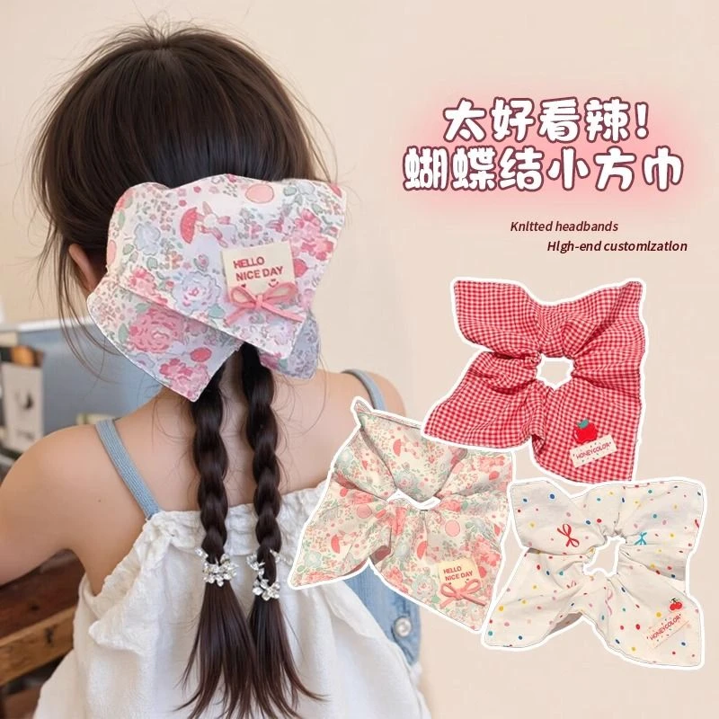 儿童蝴蝶结方巾大肠发圈女童2025新款扎马尾发绳女公主丸子头头饰