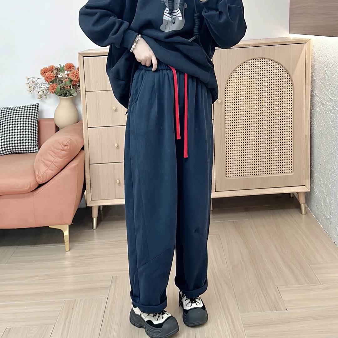 89023新款松紧腰加绒休闲卫裤