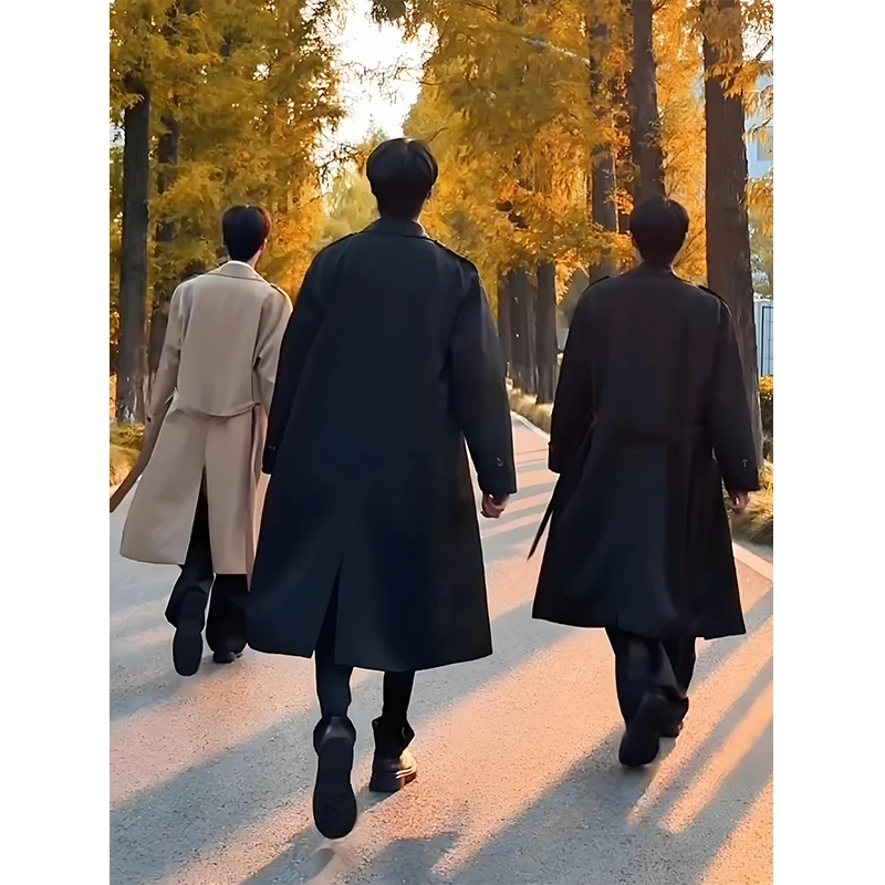 韩系中长款风衣外套男女款秋季过膝双排扣翻领克苏鲁文职正肩大衣