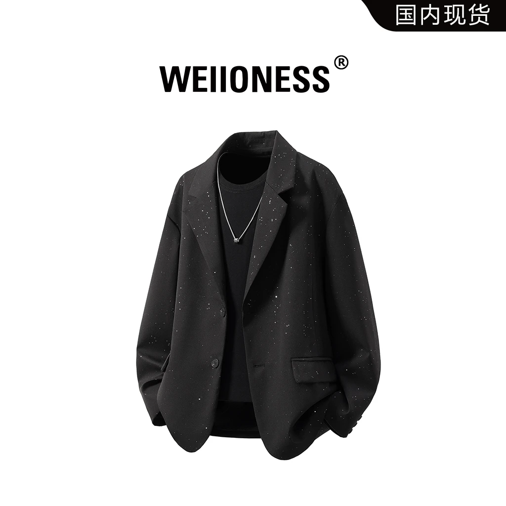 WEIIONESS满天星垫肩西服外套男春秋美式cleanfit高级感痞帅西装