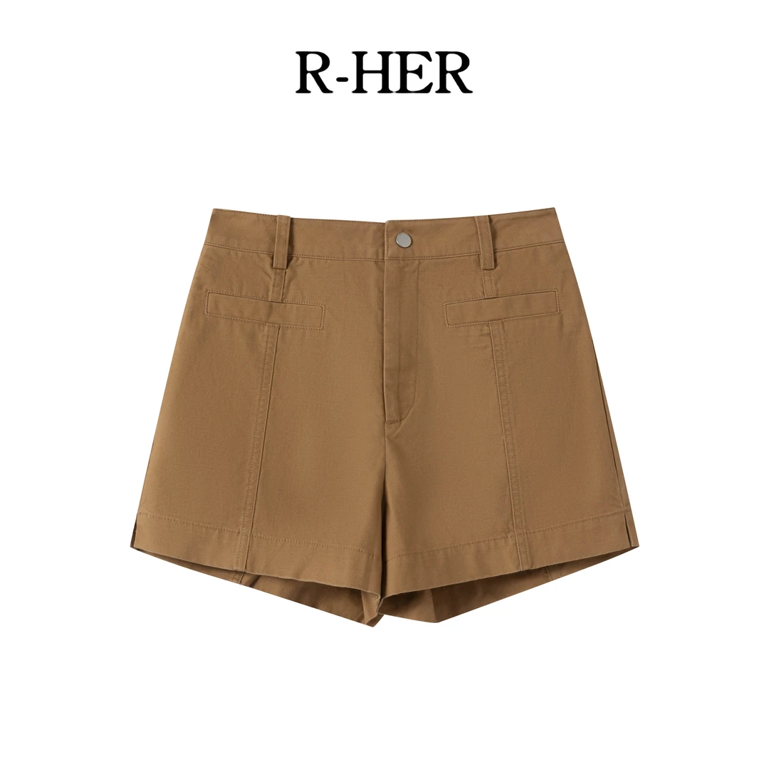 R-HER【纯色四分】夏季新款纯色高腰宽松直筒裤a字四分休闲裤