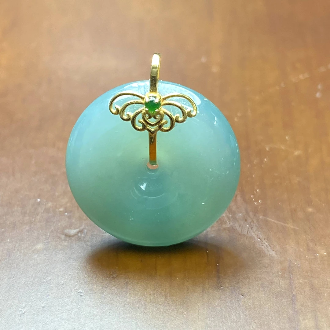 RX20天然缅甸A货翡翠金镶绿平安扣/018703/北京中保拍卖