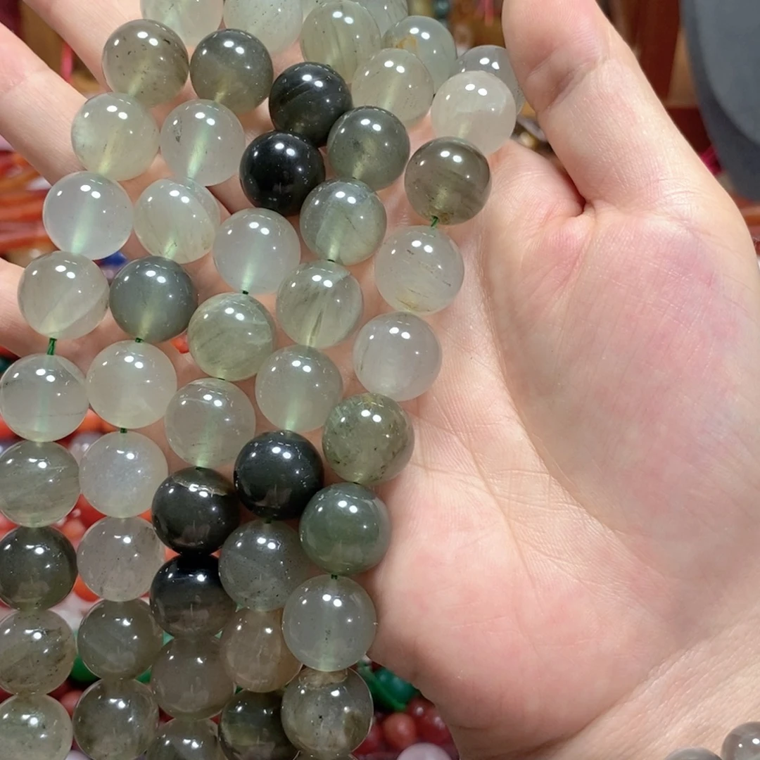 玛瑙/玉髓未镶嵌珠宝半成品绿云雾水晶一条卡14mm