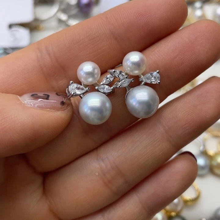 海水珍珠耳饰银S925镶嵌