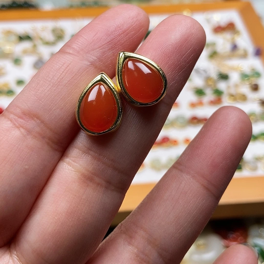 和田玉耳饰银S925镶嵌