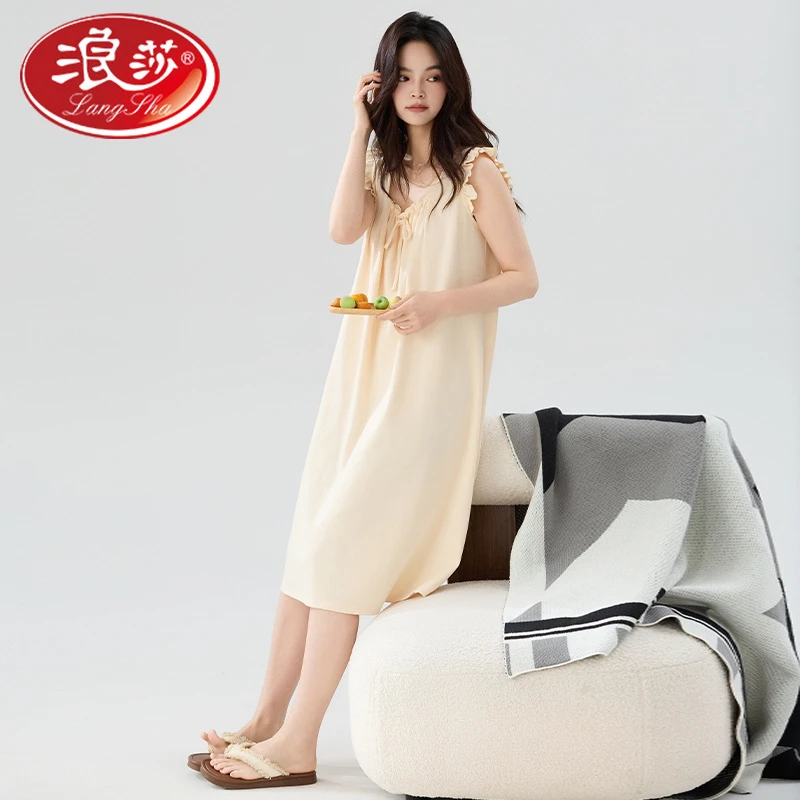 浪莎背心睡裙女夏季7A抗菌大码100%纯棉薄款无袖吊带睡衣胖mm女家
